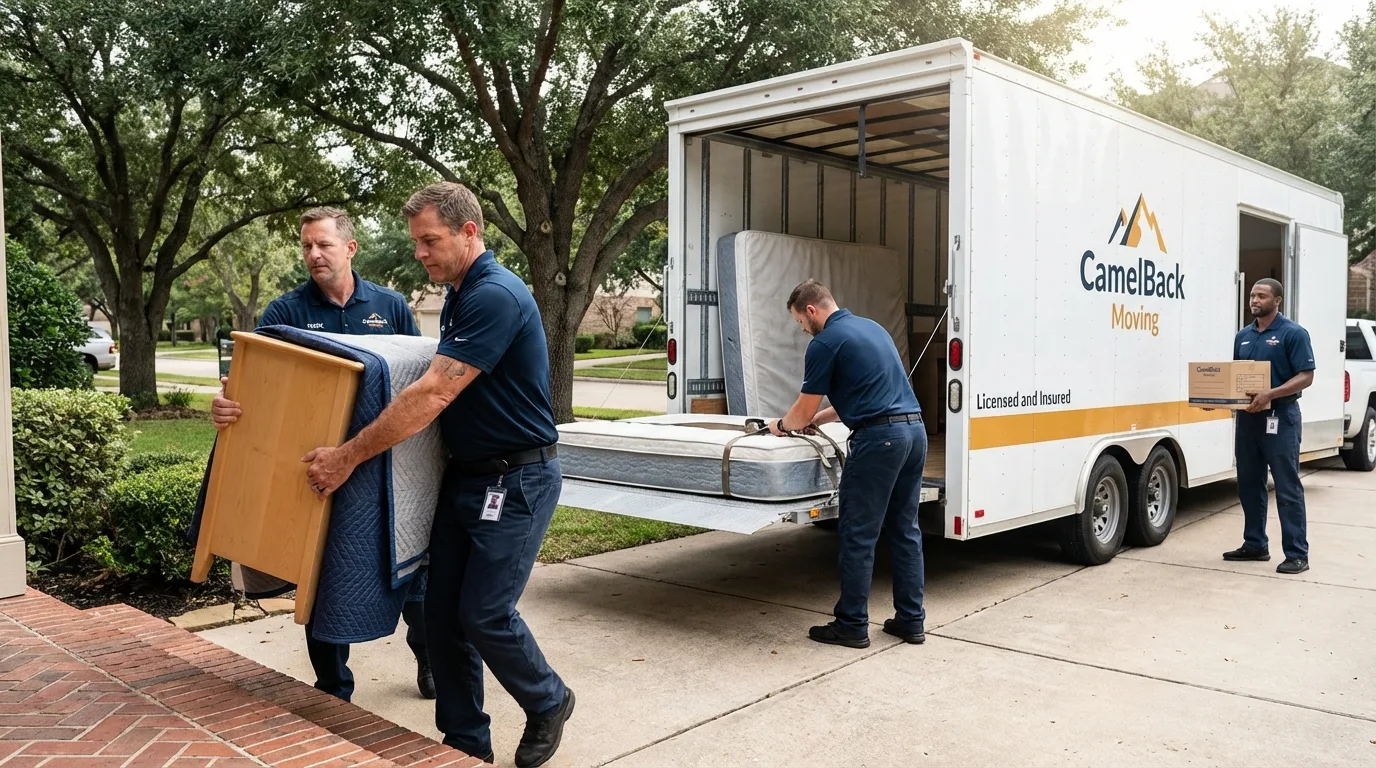 Crew loading residential truck for cross-state move from Moose Lake, MN
