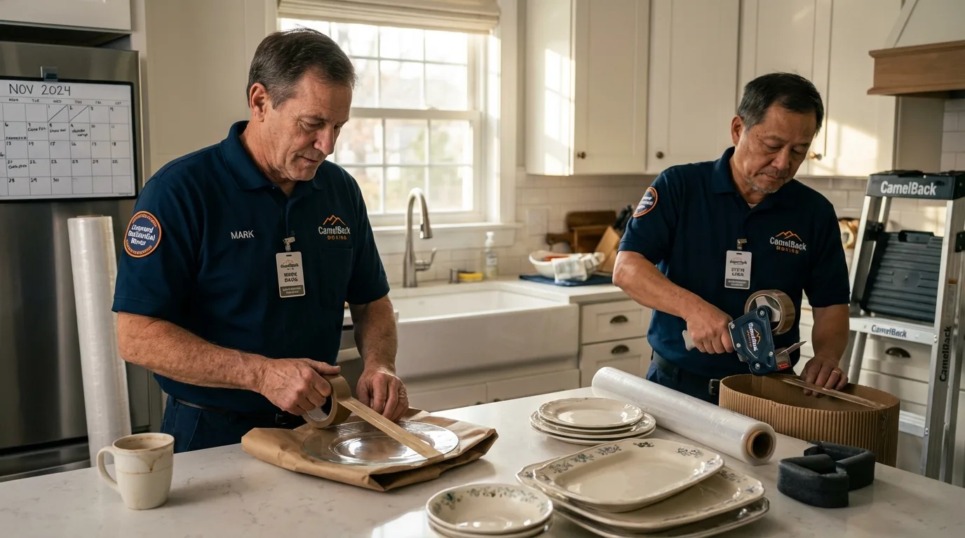Professional crew packing kitchen dishware in Moose Lake, MN